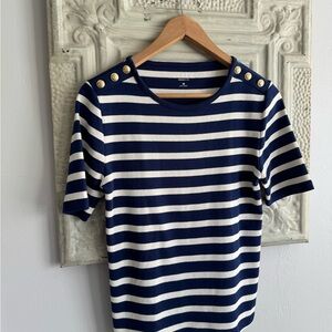 J. Crew Blue and White Striped Short Sleeve Top